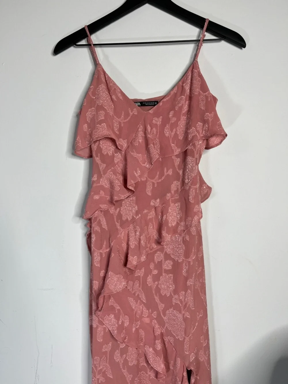 Zara Romantic Fairy Rose Pink Floral Ruffle Maxi Dress Size XS - Picture 3 of 7
